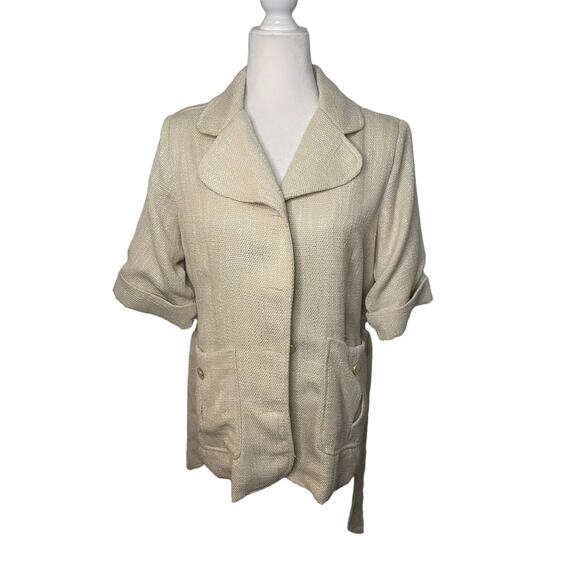 NWT Anthropologie Bishop + Young belted Ivory tweed jacket - Medium - Picture 2 of 11